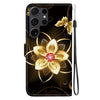 For Samsung Galaxy S22 Ultra 5G Crystal Texture Colored Drawing Leather Phone Case(Gold Flower)