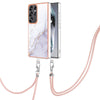 For Samsung Galaxy S25 Ultra 5G Electroplating Marble Dual-side IMD Phone Case with Lanyard(White 006)