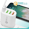 QC-04 QC3.0 + 3 x USB2.0 Multi-ports Charger with 3A USB to 8 Pin Data Cable, UK Plug(Black)