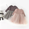 Winter Girls Patchwork Five-pointed Star Mesh Long-sleeved Dress, Kid Size:73cm(Chocolate)