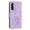 For Samsung Galaxy A36 5G Embossed Kitten Phone Leather Case with Lanyard(Purple)