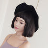 Female Short Wigs Hair Ion Perm Realistic Chemical Fiber Headgear Student Bobo Head(Black Brown 37CM)
