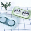 Stainless Steel Double Pet Bowl Green - Leakproof Dog & Cat Food Water Bowl