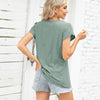 Women V-Neck Button Hollow Loose Short Sleeve T-Shirt Blouse, Size: M(Dark Green)