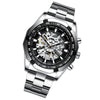 FNGEEN A001 Men Fashion Steel Band Hollow Watch Automatic Mechanical Watch(Black)