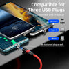 1m 3A Output 3 in 1 USB to 8 Pin + USB-C / Type-C + Micro USB 540 Degree Rotating Magnetic Data Sync Charging Cable(Black)