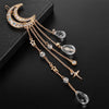 Fashion Elegant Women Lady Moon Rhinestone Crystal Tassel Long Chain Beads Dangle Hairpin Hair Clip Hair Jewelry(Gold)