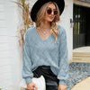 V-neck Sweater Women Autumn and Winter Loose Knitted Bottoming Shirt, Size: L(Blue)