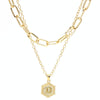 26 Alphabet Double Layer Necklace Hexagonal Letter Pendant Layered Collarbone Chain, Style: D