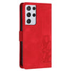 For Samsung Galaxy S21 Ultra 5G Tulips Embossed Leather Phone Case with Lanyard(Red)