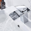 LED Three Lights Hot Cold Water Faucet Bathroom Waterfall Faucet CN Plug(Black)