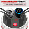 Cup Holder Car Charger Dual Cigarette Lighter 4USB Ports Charger Car MP3 Player (Blue)