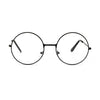 Retro Large Round Eyeglasses Metal Frame Anti Blue-ray Plain Glass Spectacles(Black)