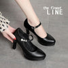 Women High Heels Comfortable Small Heel Temperament Waterproof Platform One Buckle Shoes, Size: 40(Black)
