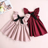 Summer Girls Cotton Sleeveless Backless Bow-knot Pleated Dress, Kid Size:100cm(Wine Red)