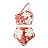 Retro Split Sexy One-Shoulder Swimsuit Chiffon Beach Skirt Swimsuit, Size: XL(Red Suit)