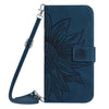 For Samsung Galaxy A26 5G Skin Feel Sun Flower Embossed Flip Leather Phone Case with Lanyard(Inky Blue)