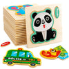 10 PCS Children Educational Animal Three-Dimensional Wooden Puzzle Toy(Elephant)
