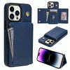For iPhone 12 / 12 Pro Three Fold Card Bag Phone Case with Long Lanyard(Blue)