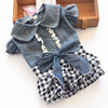 Small Dog Denim Bow Skirt, Plaid Knit Trim, Size L