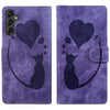 For Samsung Galaxy A36 5G Pen Heart Cat Embossed Leather Phone Case(Purple)