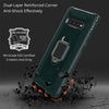 For Galaxy S10+ Carbon Fiber Protective Case with 360 Degree Rotating Ring Holder(Green)