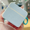 For AirPods 4 Litchi Texture Leather Sticker Earphones Protective Case(Light Blue)