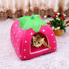 Foldable Strawberry Pet Bed House, Plush Nest, XS Cat/Small Dog