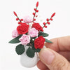 3 PCS 1:12 Mini Dollhouse Furniture Garden Balcony Decoration Flower Cluster with White Porcelain Flowerpot(Red+Pink)