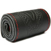 38cm Four-Season Embossed Hand-Sewn Cowhide Steering Wheel Cover(Black+Red Line)