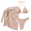 Summer Sexy Halter Bikini Three-piece Suit Solid Lace-up Swimsuit with Breasts Pad, Size: M(White)