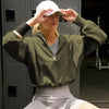 Women Hooded Sweatshirt Sports Hoodie Zipper Drawstring Long Sleeve Top Jacket, Size: M(Apricot)