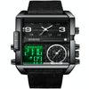 BINBOND B3332 Square Multifunctional Sports Quartz Waterproof Watch(Black Leather-Black-Black-White)