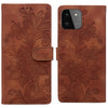 For Samsung Galaxy A22 5G Lace Floral Embossed Magnetic Buckle PU Phone Case With Wrist Strap(Brown)