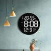 6620 12 Inch LED Simple Wall Clock Living Room Round Silent Digital Temperature And Humidity Electronic Clock(Black Frame EU Plug)