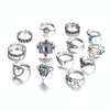 13pcs/set Vintage Diamond Engraved Crown Star Gemstone Ring(Silver SKU0737)