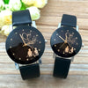 Couple Back View Pattern Leather Strap Quartz Watch(Black for Woman)