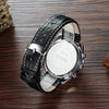 WeiYaQi 89032 Fashion Quartz Movement Wrist Watch with Leather Band(Black + Dark Blue)