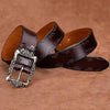 105cm Women Carved Leather Waist Band Simple Pin Buckle Belt(Black)