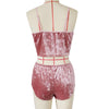 Ladies Sexy Velvet Crop Tops Pants Set Underwear Pajamas, Size: S(Red)
