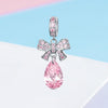 S925 Sterling Silver Bow DIY String Beads Pink Zircon Pendant Accessories