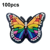 100pcs Butterfly Cartoon Shoe Flower Removable PVC Soft Rubber Cave Shoes Buckle(Rainbow)