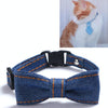Dark Blue Denim Bow Tie Pet Collar, Adjustable, S (16-32cm) - Cats & Dogs