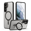 For Samsung Galaxy S25 5G MagSafe Airbag Shockproof Frosted Phone Case with Fold Holder(Black)