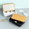 Jewelry Storage Box Bamboo Lid Compartment With Mirror Cosmetic Box(White)