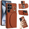 For Samsung Galaxy S25 Ultra 5G Ring Holder Card Bag Skin Feel Phone Case(Brown)