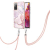 For Samsung Galaxy S20 FE 5G / 4G Electroplating Marble Pattern IMD TPU Shockproof Case with Neck Lanyard(Rose Gold 005)