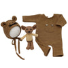 Newborn Photography Clothing Baby Knitted Jumpsuit + Hat + Mouse Doll Three-Piece Set(Grey)