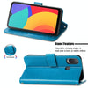 For Alcatel 1L 2021 Four-leaf Clasp Embossed Buckle Mobile Phone Protection Leather Case with Lanyard & Card Slot & Wallet & Bracket Function(Blue)