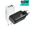 TE-65W GaN PD65W Dual USB-C+USB-A Laptop / Tablet AdapterEU Plug(White)